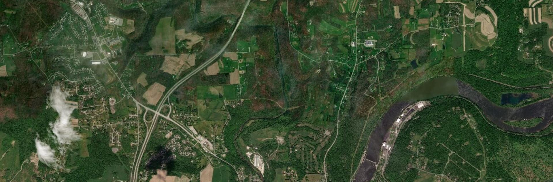 Example of imagery basemap, shows an aerial image of buildings, roads, and greenery