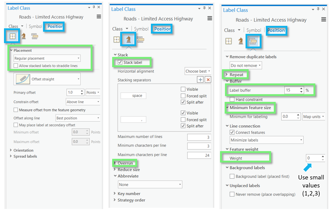 screen capture: label positioning options highlighted