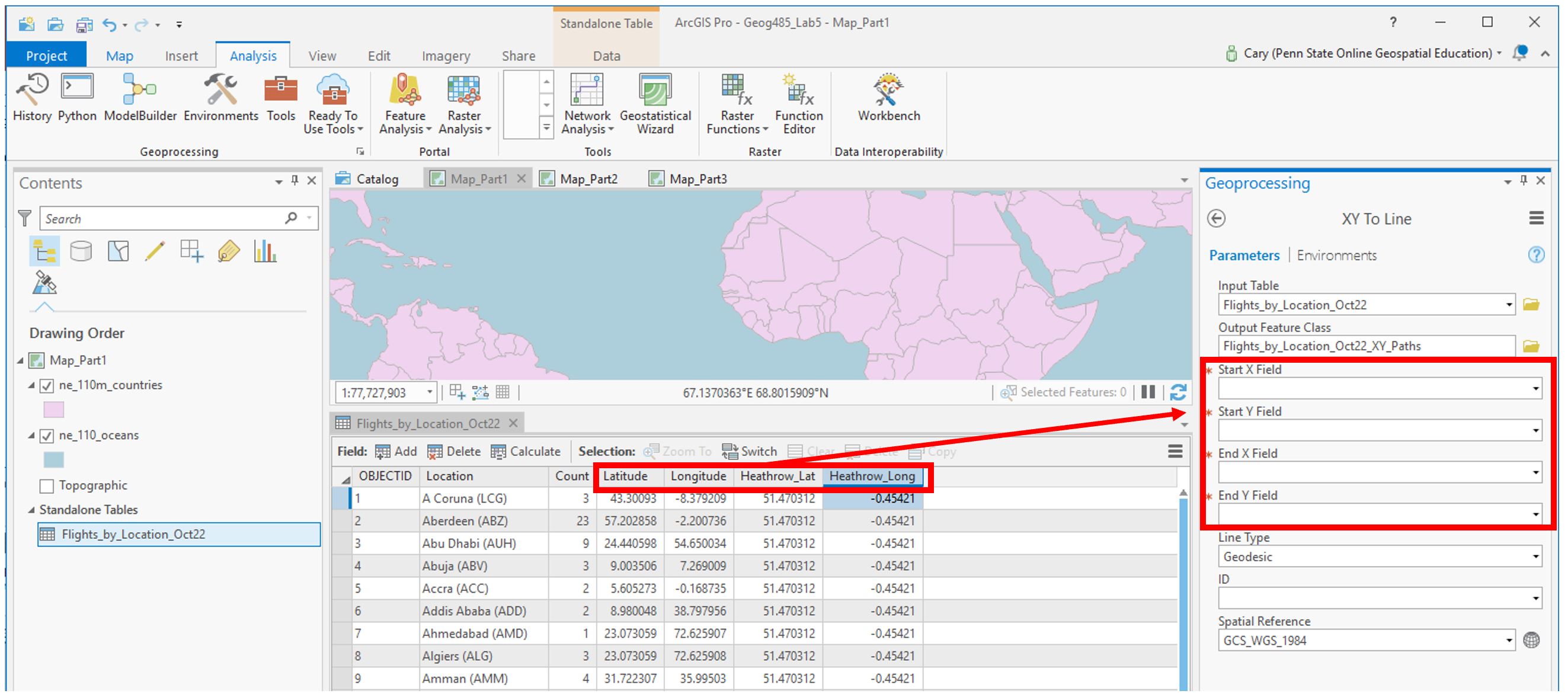 screenshot of running the XY to Line tool to create flowlines